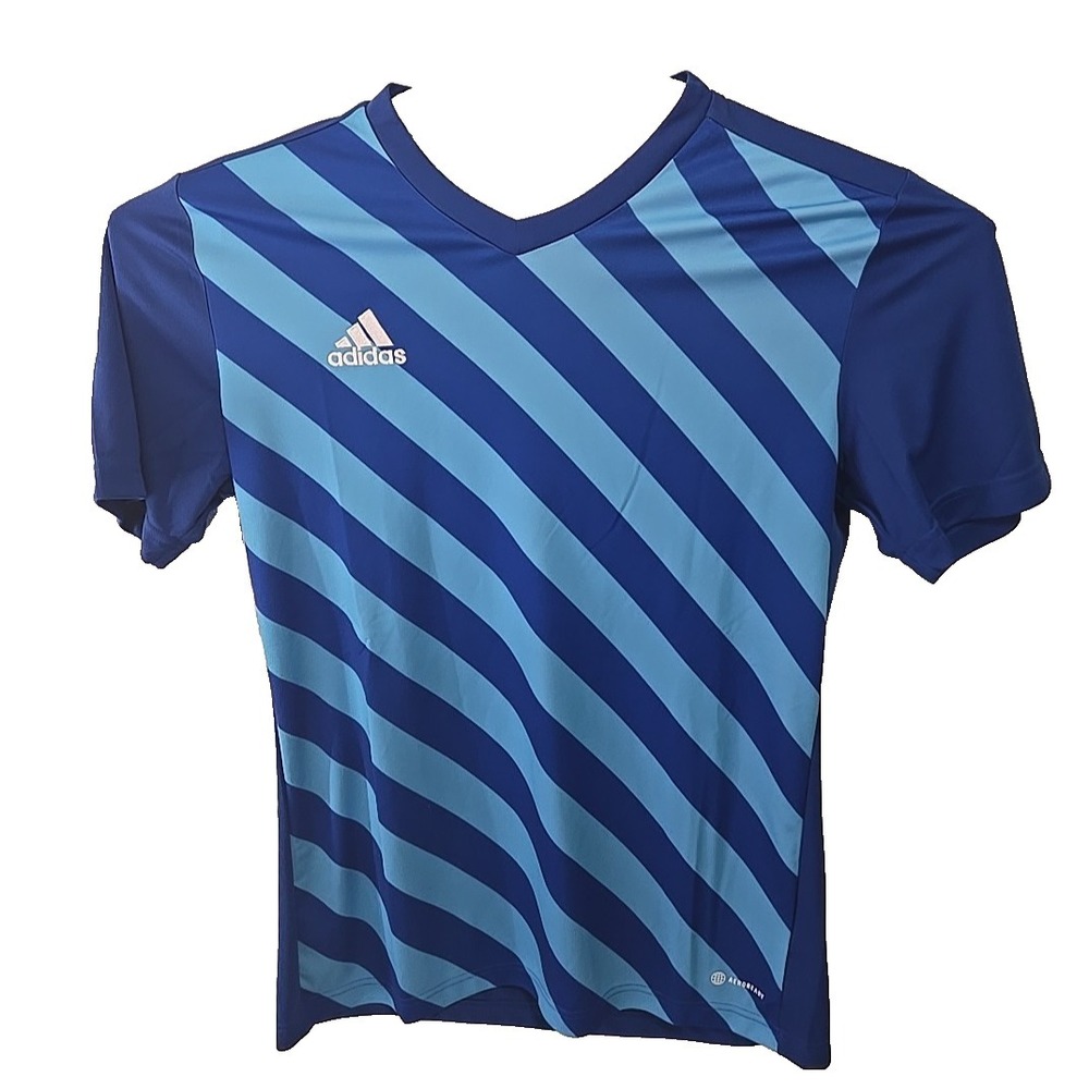 Adidas Men's Large Aeroready Shirt Blue Training Tee Moisture Wicking 3 Stripes